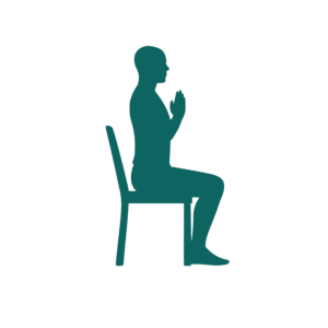 Eine VAYANA Grafik von einem Mann, der auf einem Stuhl sitzt, und die Hände vor der Brust hält